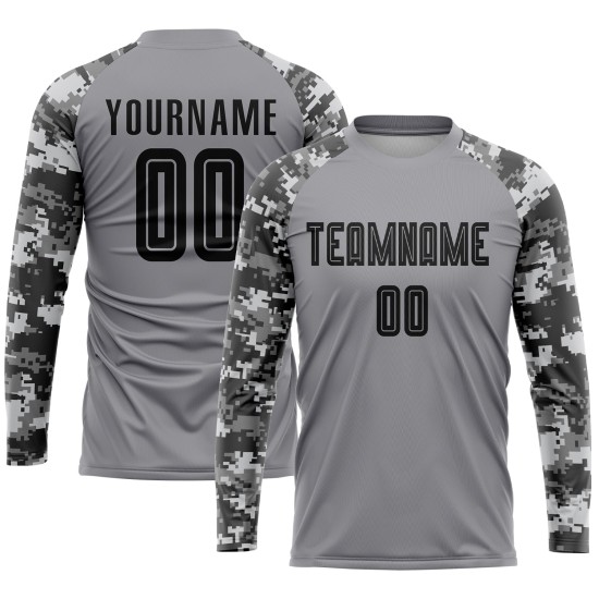 Custom Soccer Black-Camo Gray Jersey Sublimation Uniform