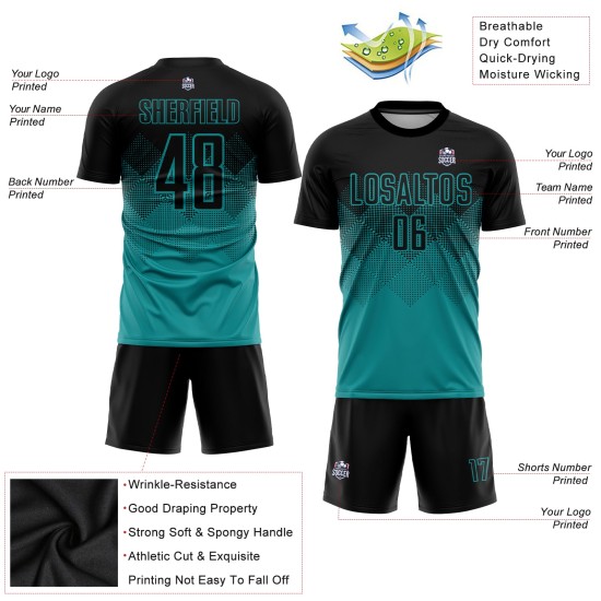 Jersey Soccer Custom Sublimation Uniform Teal Black