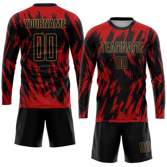 Black-Old Sublimation Jersey Uniform Gold Red Custom Soccer