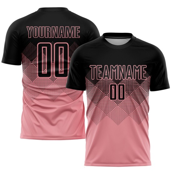 Medium Soccer Pink Custom Sublimation Black Uniform Jersey Medium Soccer Pink Custom Sublimation Black Uniform Jersey