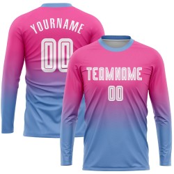 White-Light Fade Sleeve Jersey Pink Custom Soccer Blue Fashion Long Uniform Sublimation