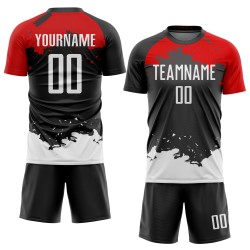 Uniform Soccer Black White-Red Custom Sublimation Jersey
