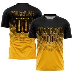 Sublimation Custom Soccer Gold Uniform Black Jersey