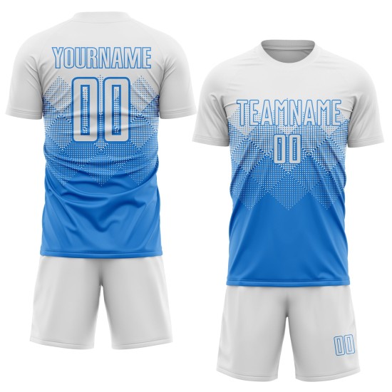 Powder Sublimation Custom Blue White Soccer Uniform Jersey