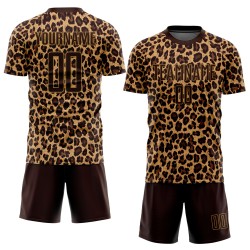Brown Leopard Soccer Brown-Old Uniform Jersey Gold Custom Sublimation