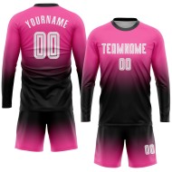 Custom Jersey Sleeve Pink White-Black Sublimation Fade Fashion Soccer Long Uniform
