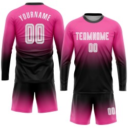 Custom Jersey Sleeve Pink White-Black Sublimation Fade Fashion Soccer Long Uniform