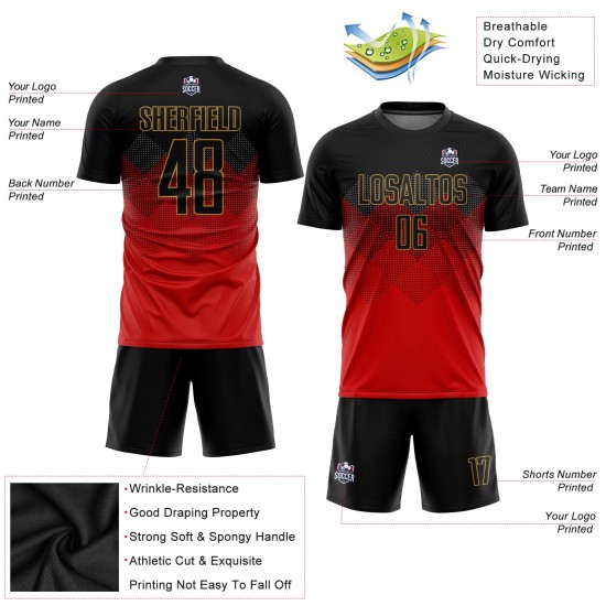 Uniform Gold Custom Sublimation Jersey Black-Old Red Soccer Uniform Gold Custom Sublimation Jersey Black-Old Red Soccer