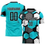 Sublimation Uniform Custom Soccer Aqua Black-White Jersey