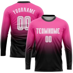 Custom Jersey Sleeve Pink White-Black Sublimation Fade Fashion Soccer Long Uniform