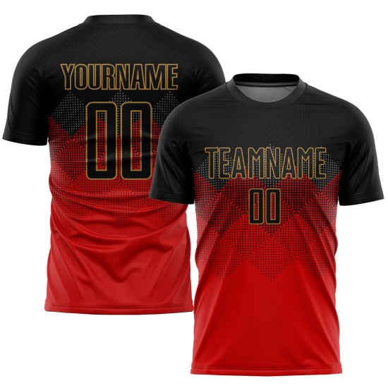 Uniform Gold Custom Sublimation Jersey Black-Old Red Soccer Uniform Gold Custom Sublimation Jersey Black-Old Red Soccer