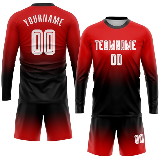 Soccer White-Black Red Fade Custom Sublimation Sleeve Fashion Uniform Long Jersey