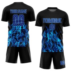 Blue Custom Flame Uniform Sublimation Royal-Light Black Jersey Soccer